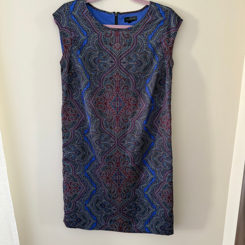 The‎ Limited Tall Small Blue Paisley Medallion Sleeveless Sheath Dress Zip Back